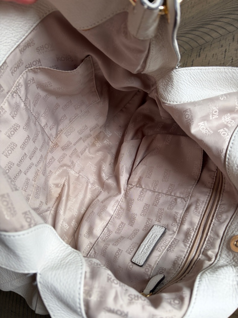 Michael Kors Cream Pebbled Leather Shoulder Hobo with Tassel Charm - Picture 4 of 6